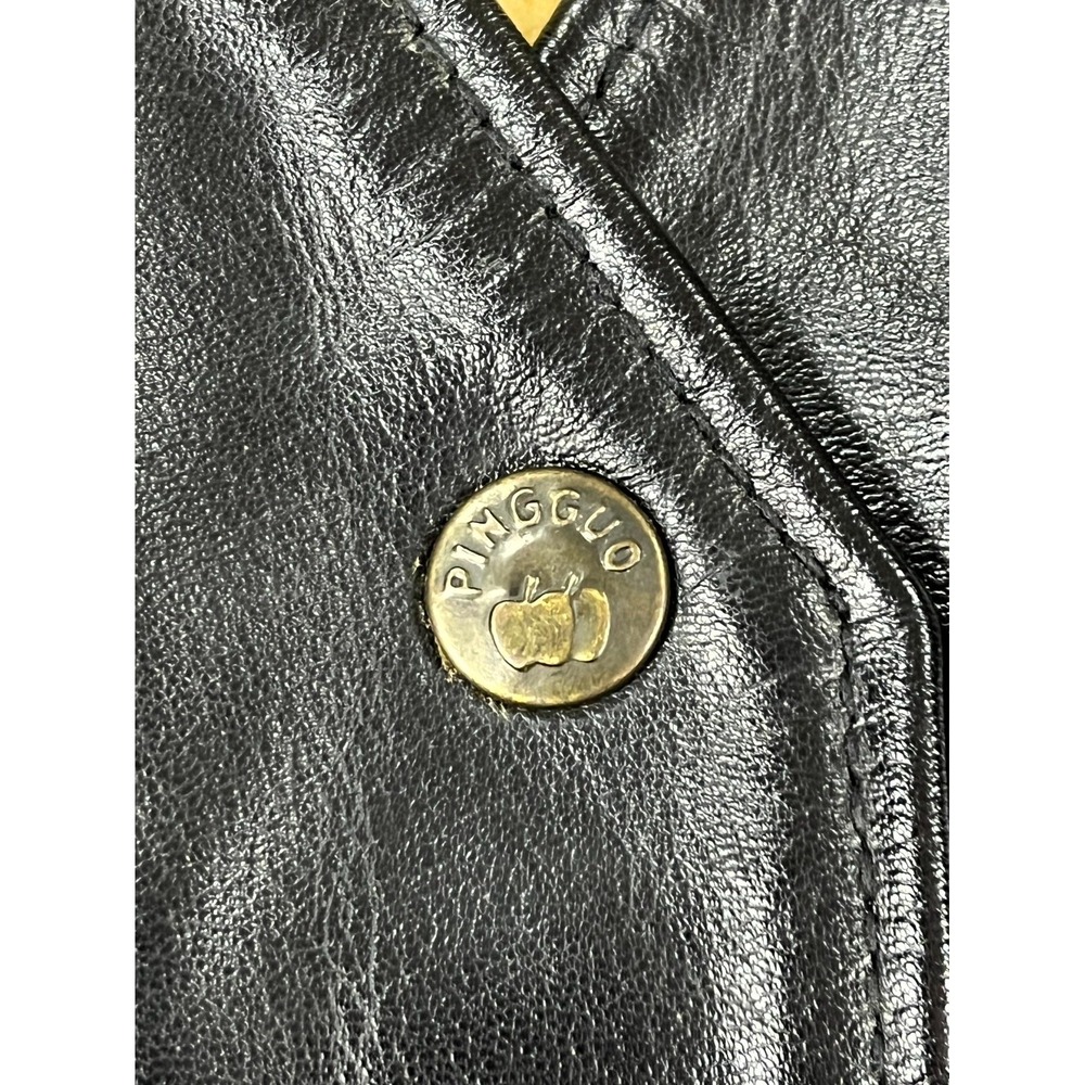 Vintage Y2K Pingguo Sheepskin Shearling Leather Vest Women XL Black Button Front - Picture 2 of 14